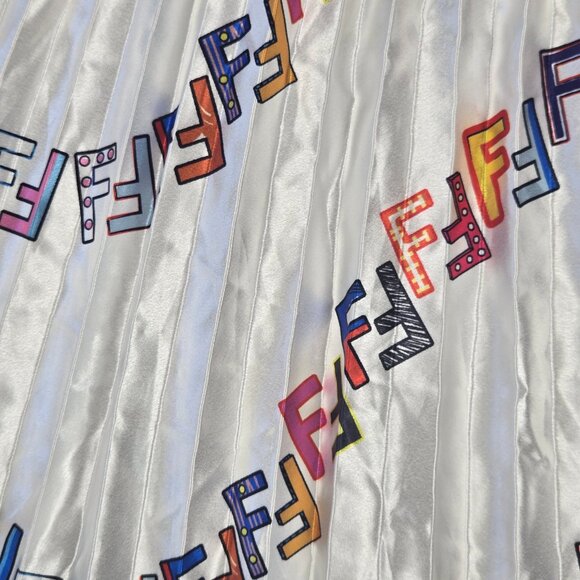 Unbranded White Knife Pleat Midi Skirt Elastic Waist Colorful Repeating Pattern - Picture 4 of 8